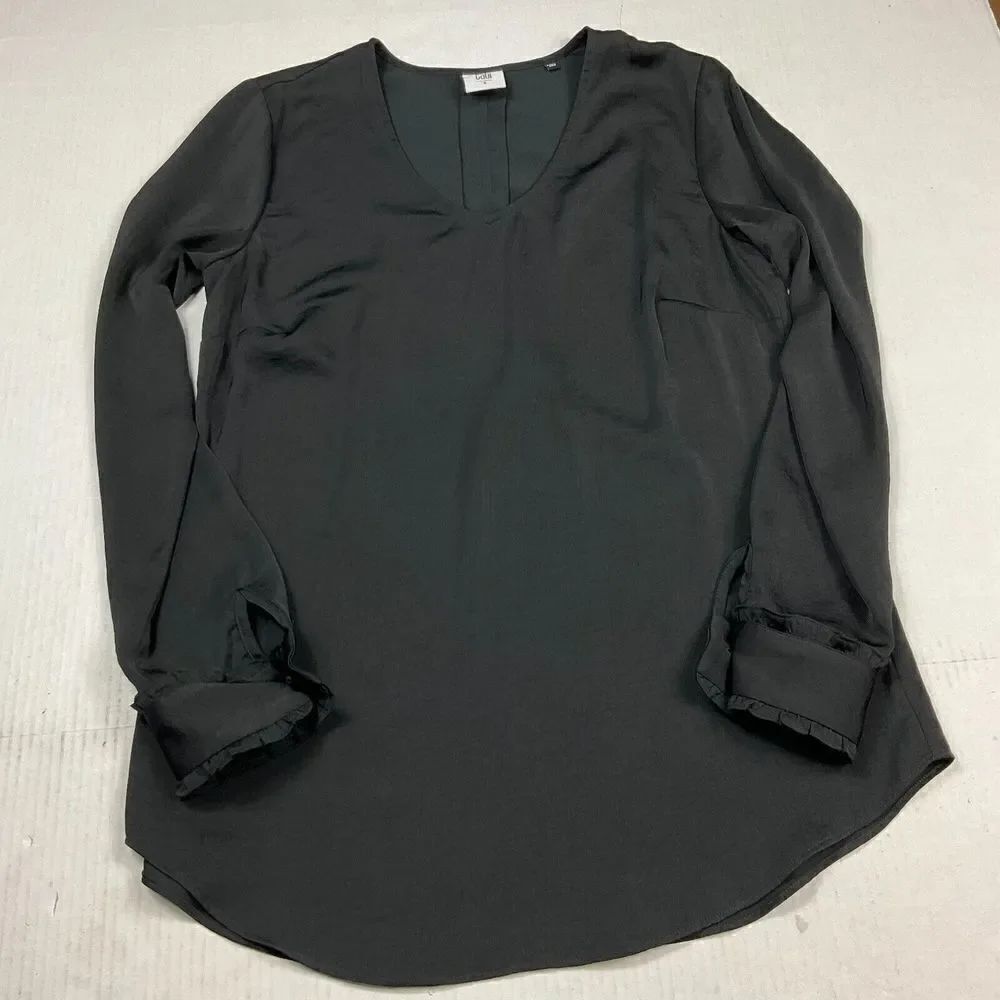Cabi Blouse Black Ruffled Long Sleeve Dressy Flowy Business Cocktail Shirt Small